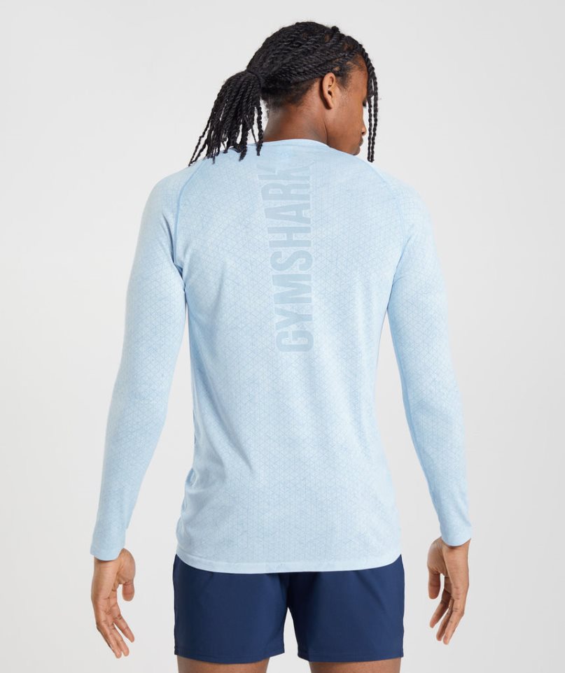 Koszulki Gymshark Geo Seamless Long Sleeve Męskie Głęboka Niebieskie | PL 073YZF